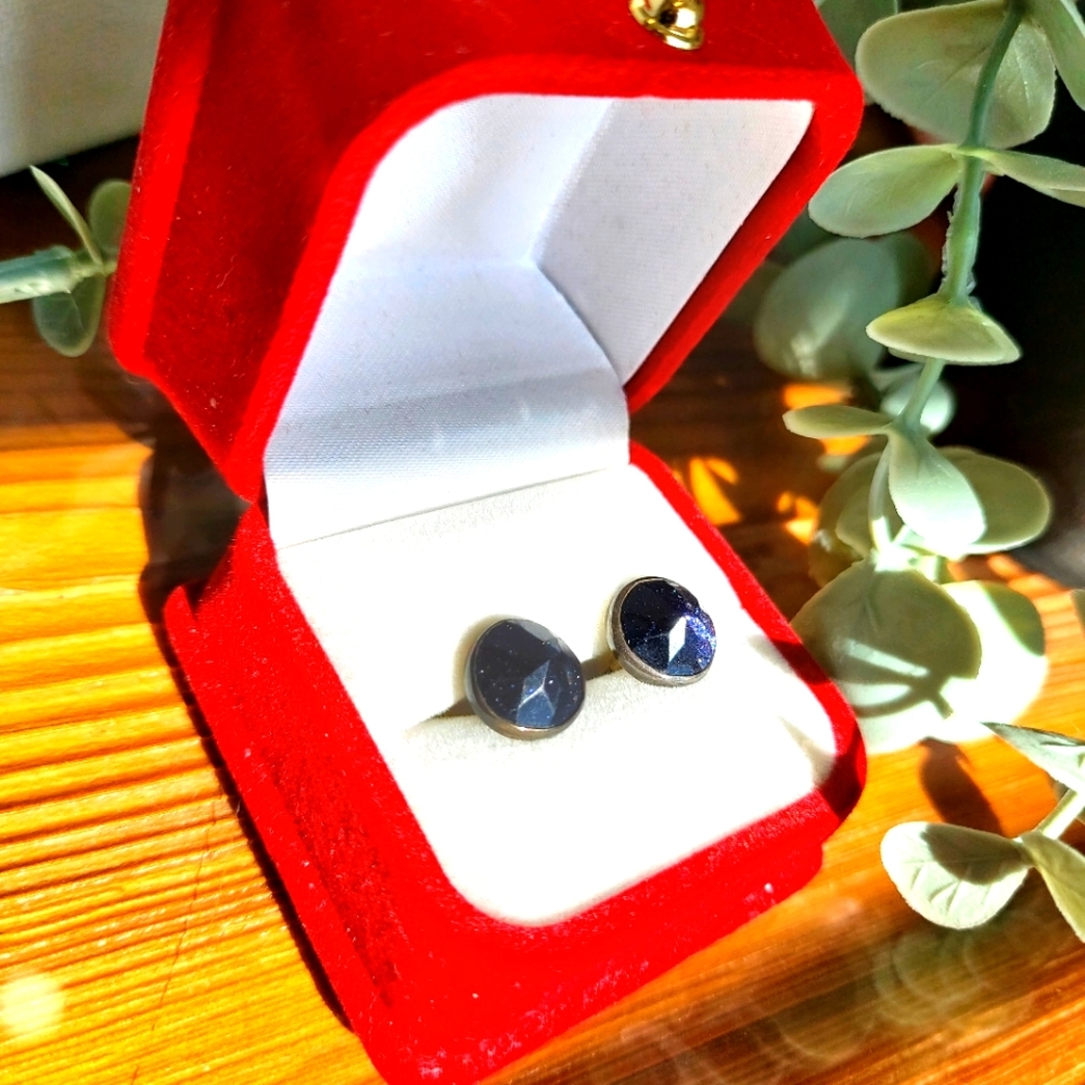 Sparkling dark blue druze agate and silver earrings.